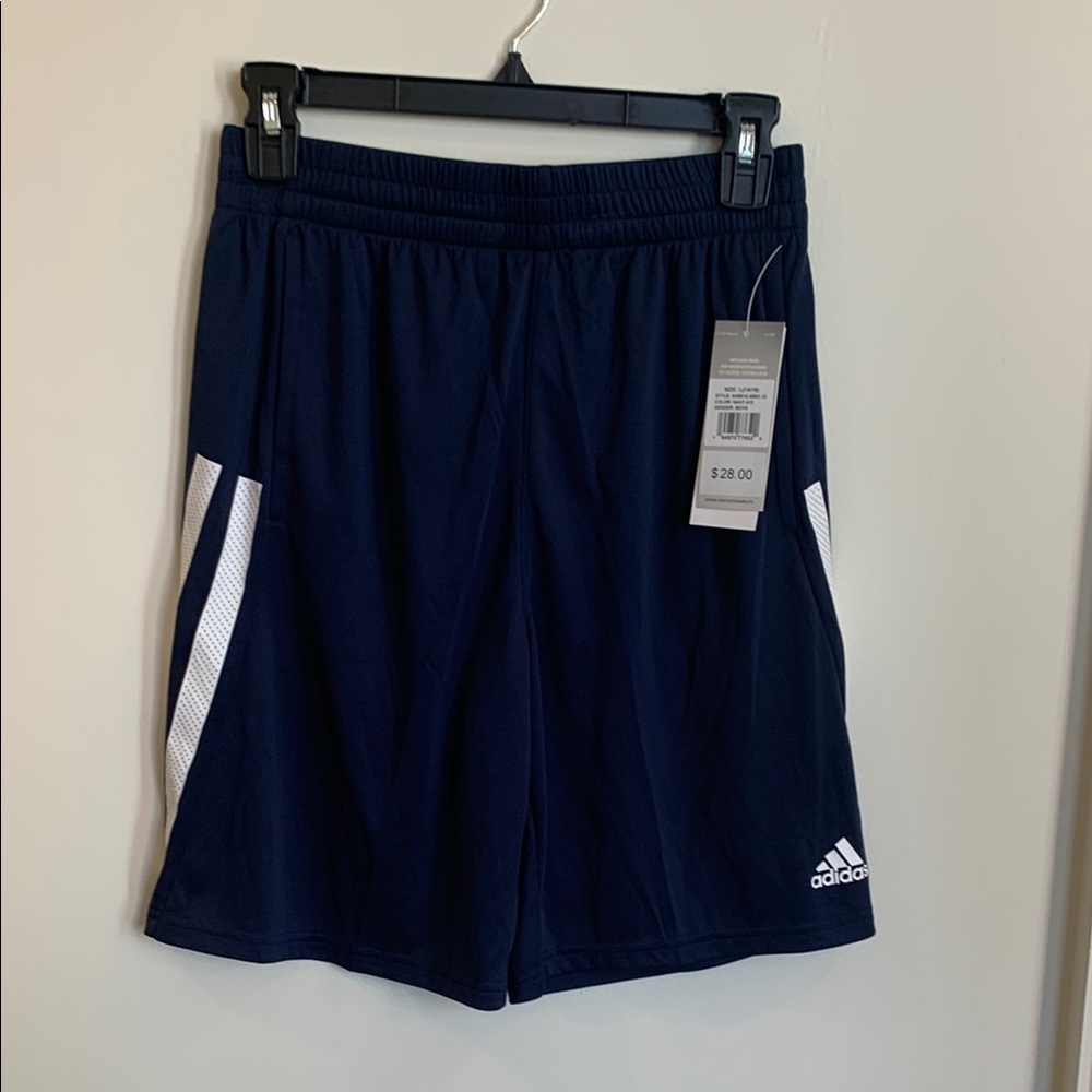 Adidas Blue and White Performance Shorts Boys L 14/16